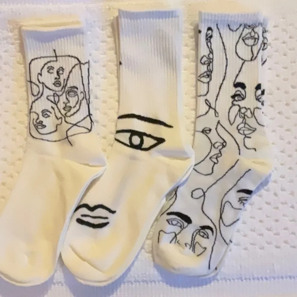 Black and Off-White Faces Socks 3 Pairs